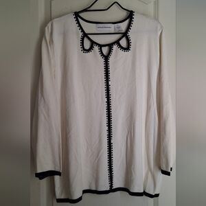 Alfred Dunner White Top with Black Trim Rayon/ Nylos XL Formal Party Church